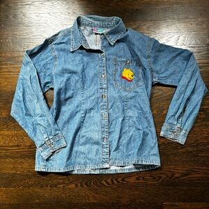 Vintage Disney Denim Shirt Womens Small/medium Blue Winnie The Pooh Embroidered
